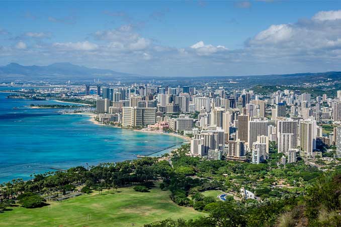 Beachfront buildings in Hawaii