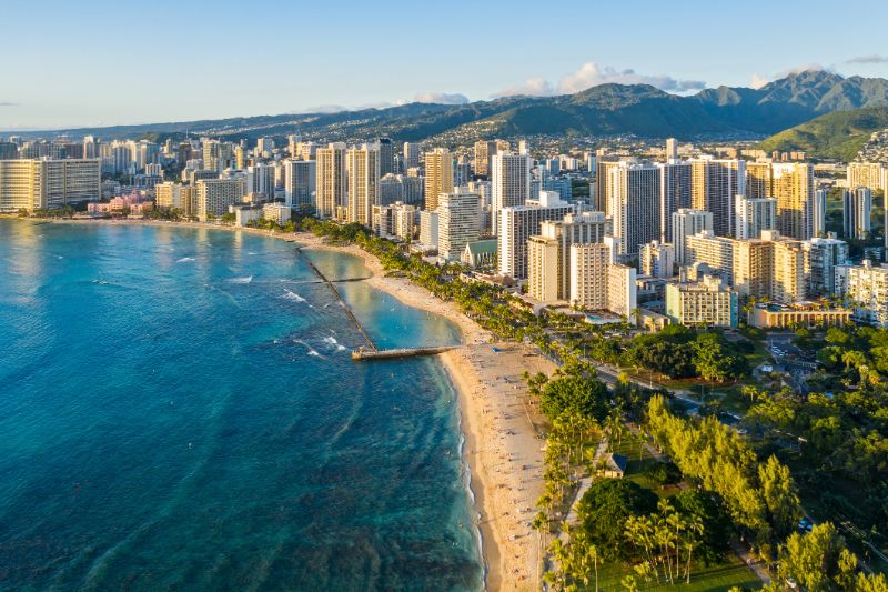 waikiki beach honolulu hawaii with ocean