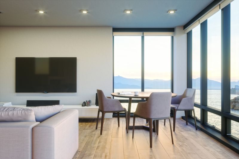 modern luxury living room with ocean view